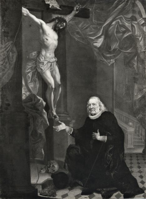 Anonimo — Carbone Giovanni Bernardo - sec. XVII - Ritratto di gentiluomo con crocifisso — insieme